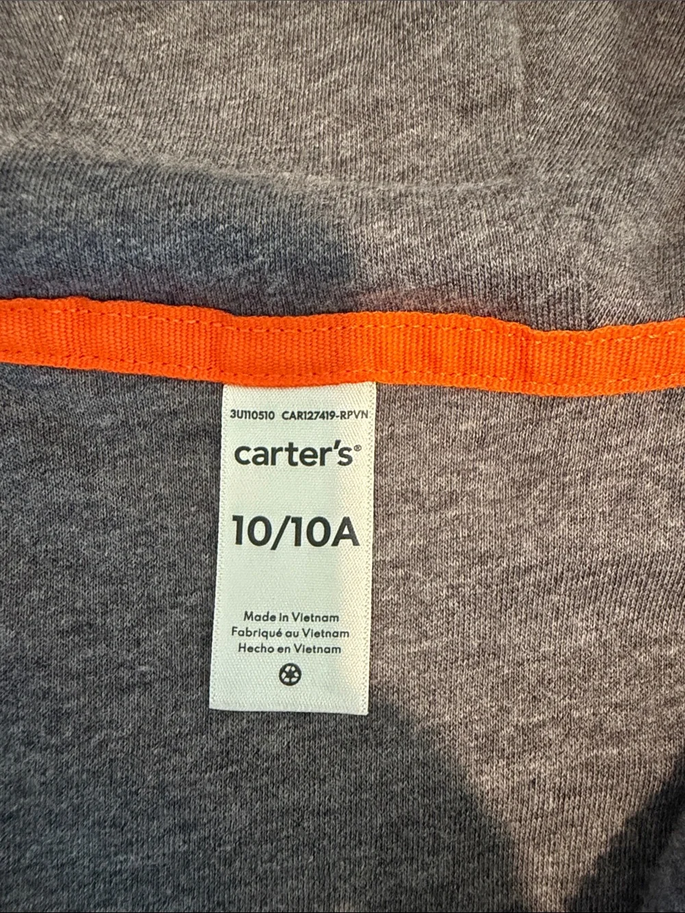 CARTERS Gray Hooded Boys Kids Jacket size 10